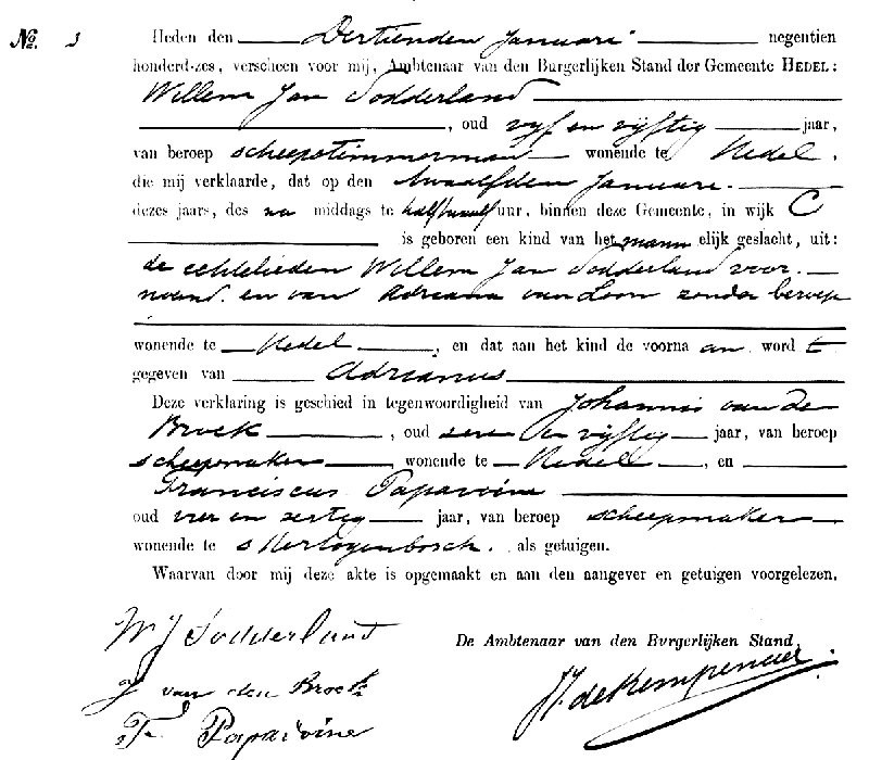 19060112 geb akte 3 Adrianus zv WJ Sodderland - A v Loon